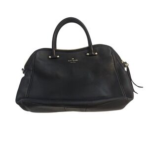 Kate Spade Black Pebbled Leather Satchel Handbag Gold Hardware Striped Lining